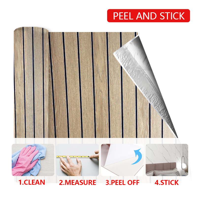 wholesale 3d self adhesive wood pattern sticker oil proof fluted wall stickers for kitchen living room